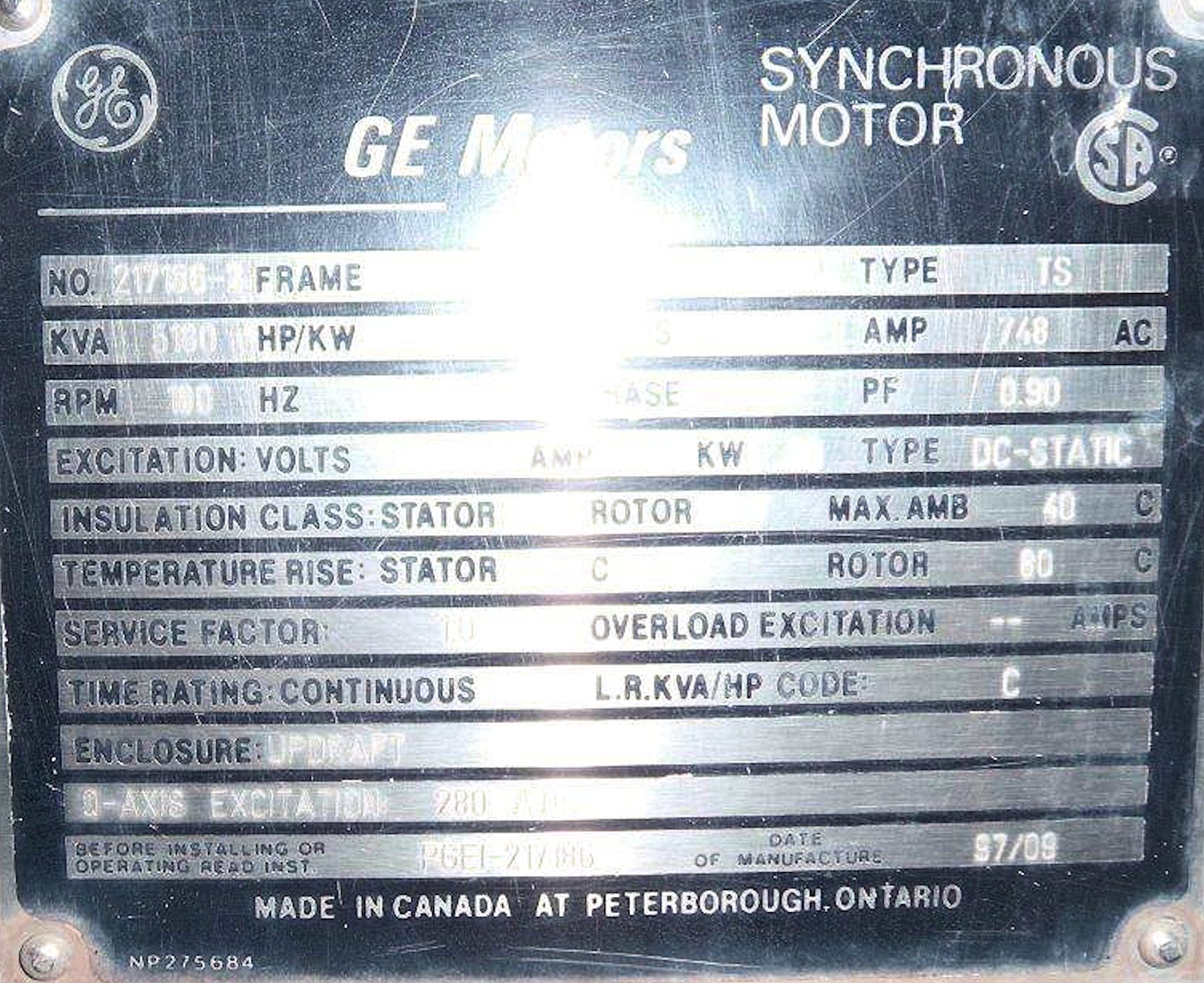 General Electric 6000 Hp Quadramatic Dual Drive Brush Type Horizontal Synchronous Motor)